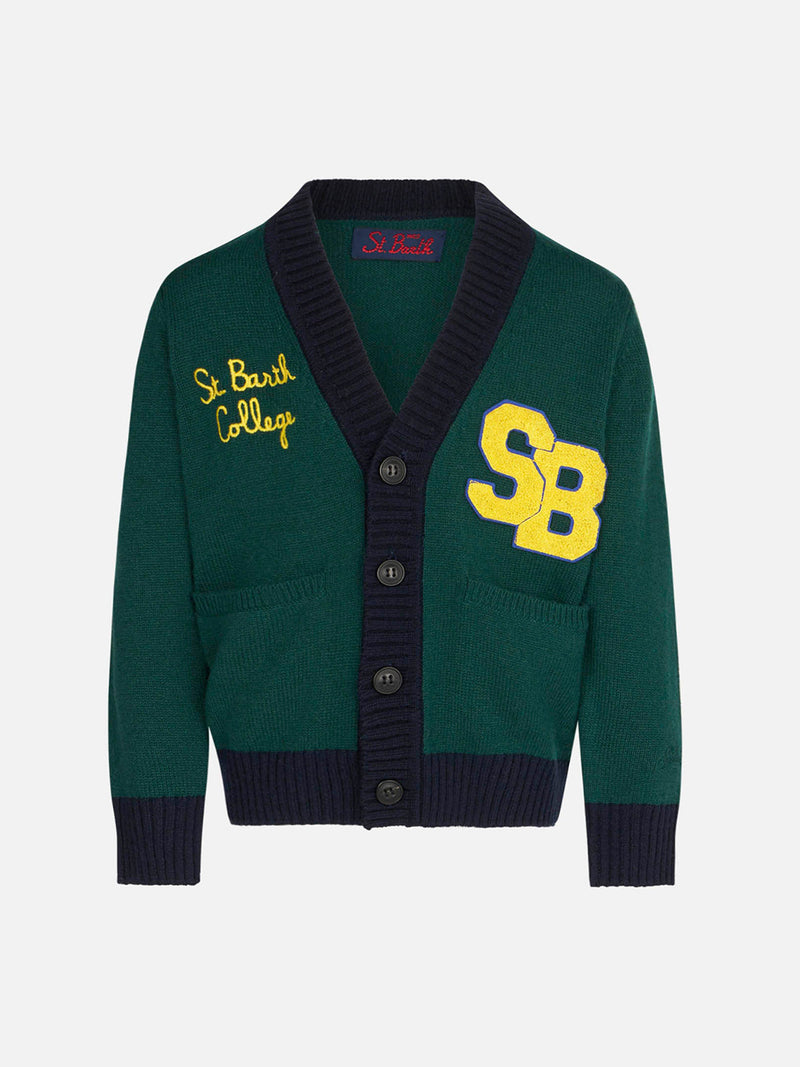 Cardigan in maglia con patch e ricamo St. Barth College