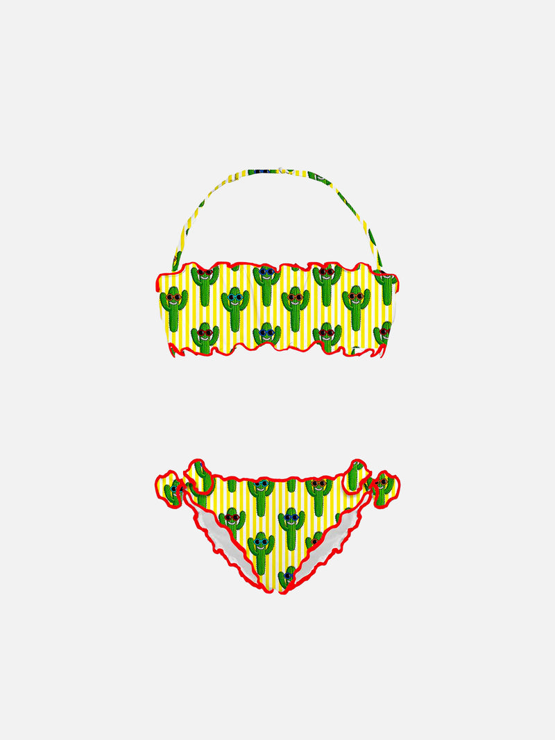 Girl bikini with happy cactus print