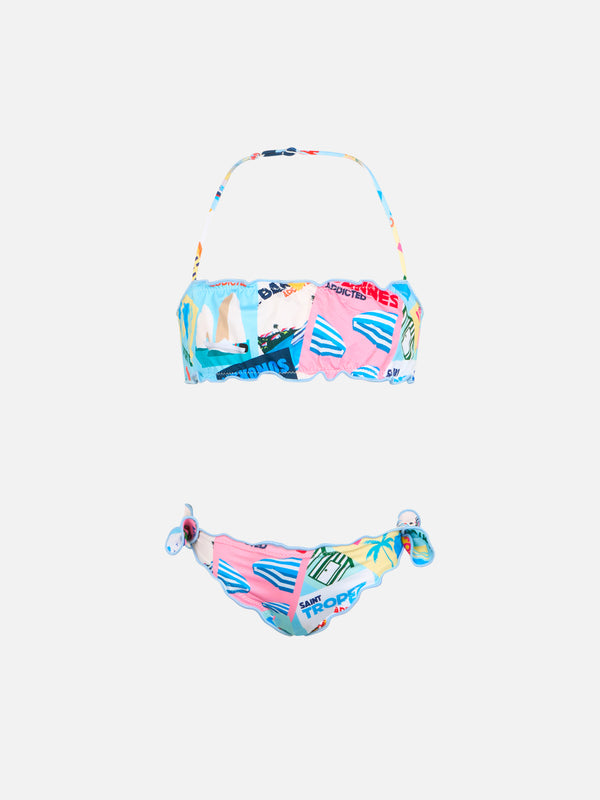 Girl postcard print bandeau classic bikini Emy