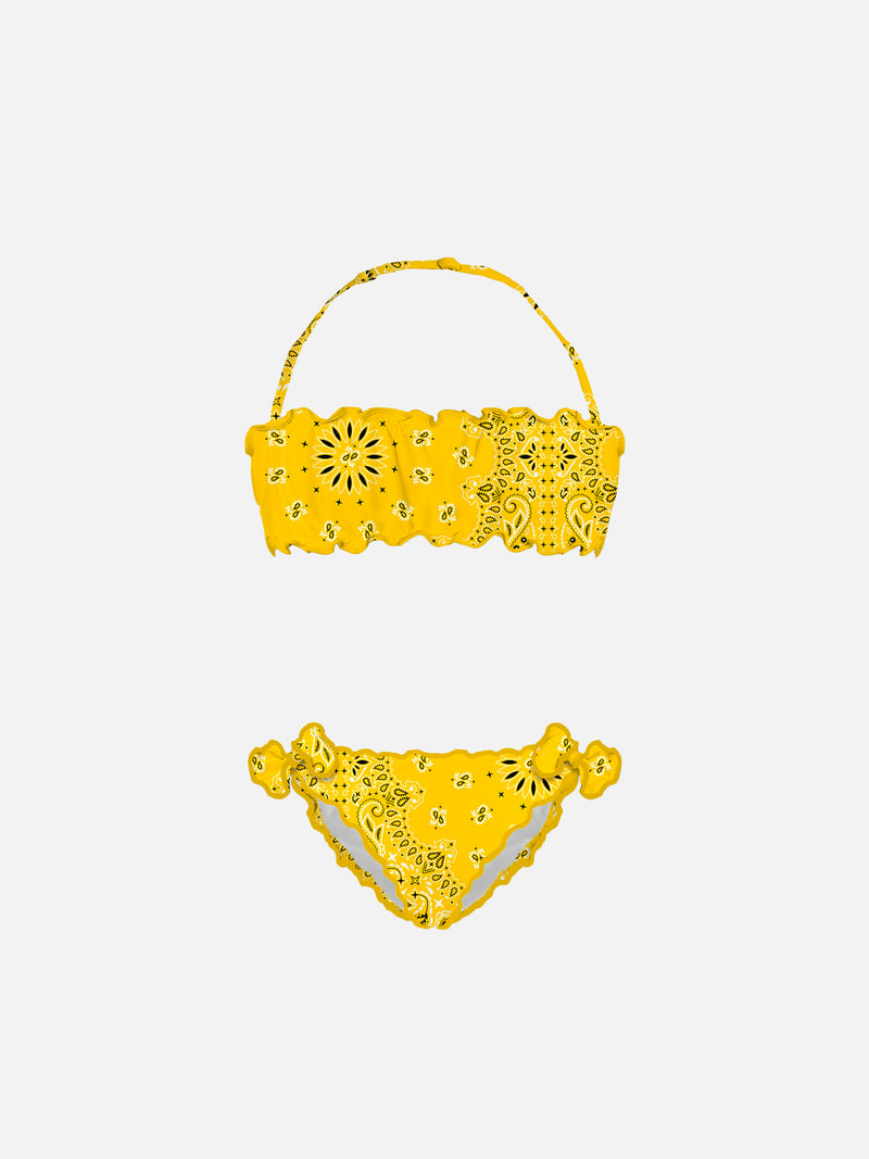 Bikini da bambina a fascia con stampa bandana