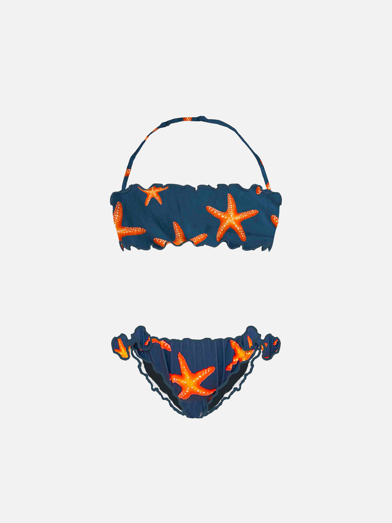 Mädchen-Bandeau-Bikini mit Seestern-Print