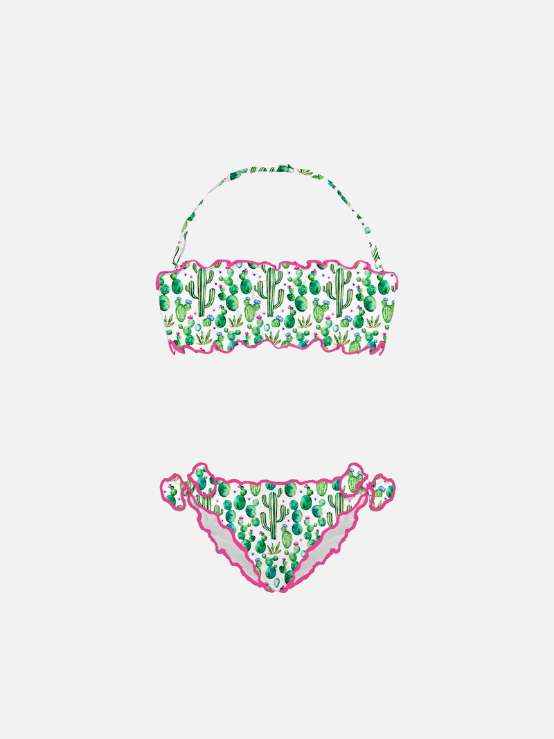 Mädchen-Bandeau-Bikini mit Kaktus-Print