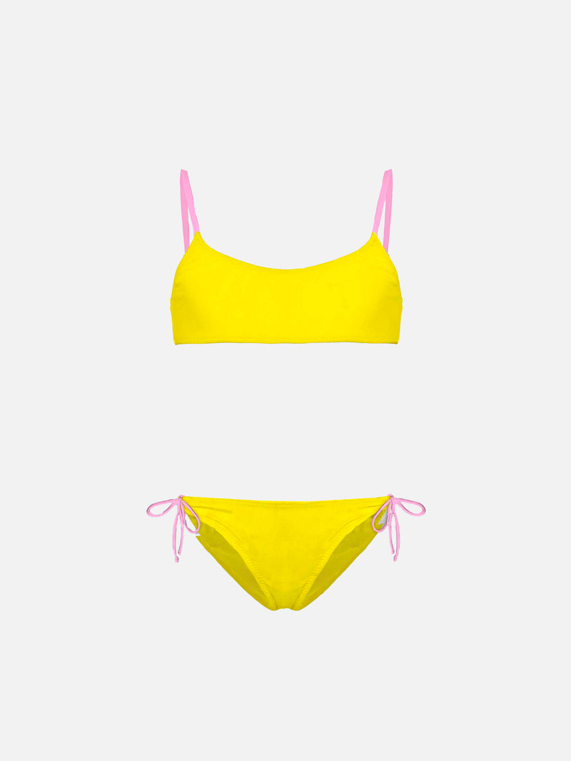 Bikini da bambina a bralette con ricamo St. Barth addicted