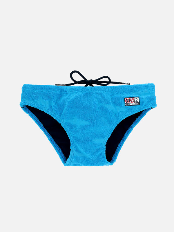 Boy terry swim briefs Billy with sharks embossed print