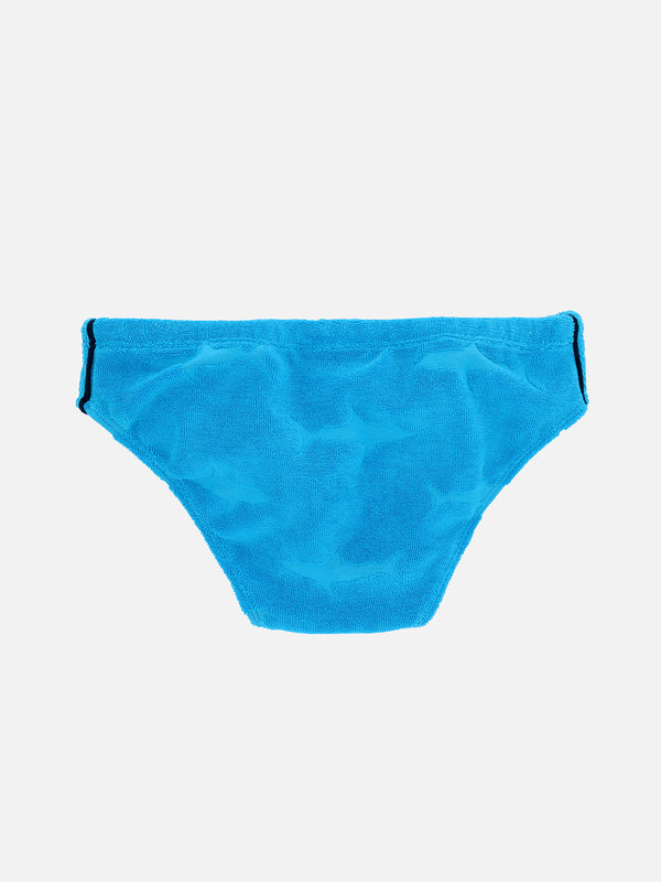 Boy terry swim briefs Billy with sharks embossed print