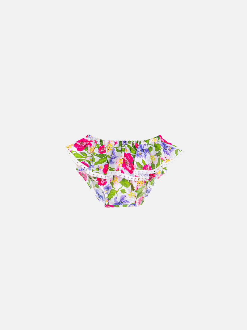 Enfant flower print ruffled swim briefs with bows