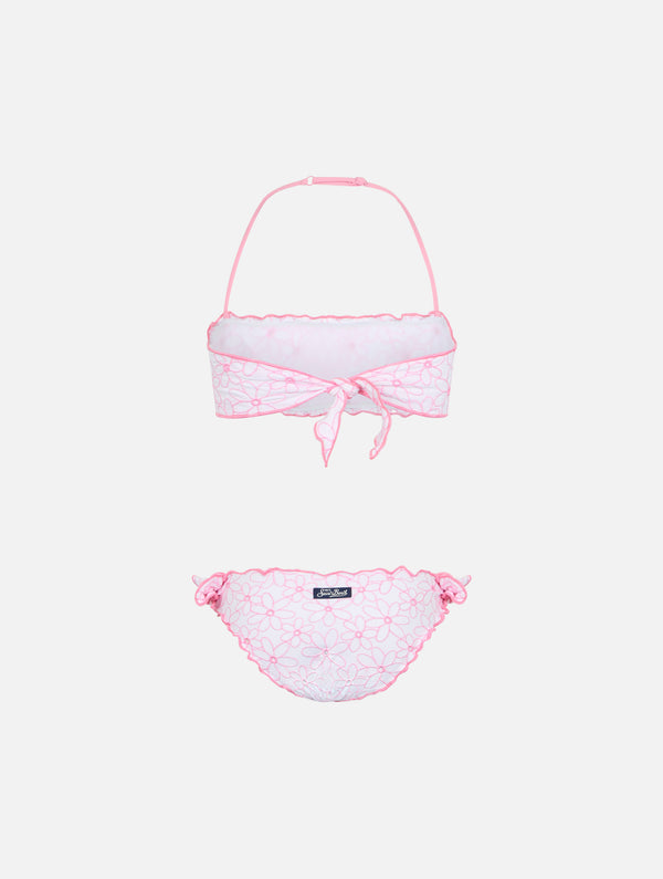 Klassischer Bandeau-Bikini Emy für Mädchen mit Gänseblümchen-Stickerei