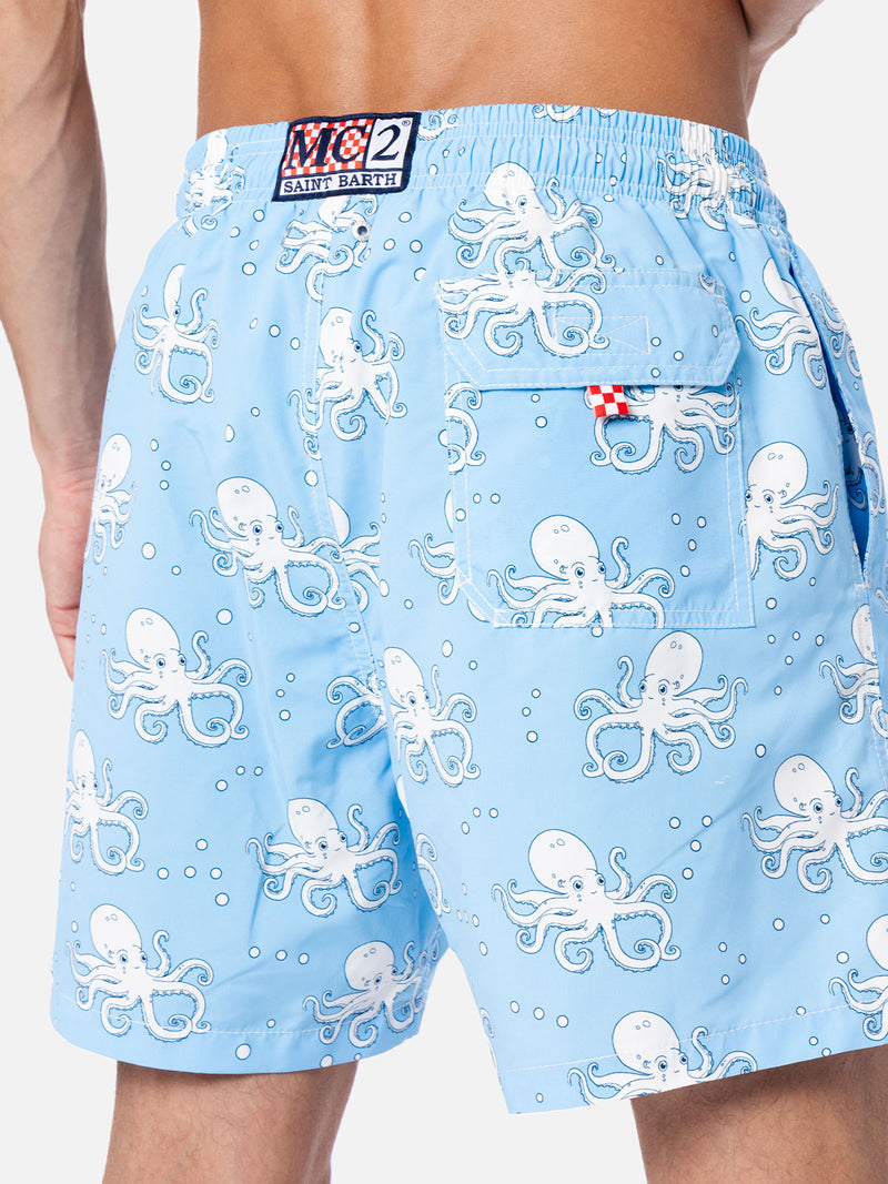 Man mid-length Gustavia swim-shorts with octopus print