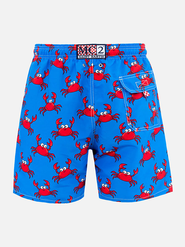 Man mid-length Gustavia swim-shorts with crab print