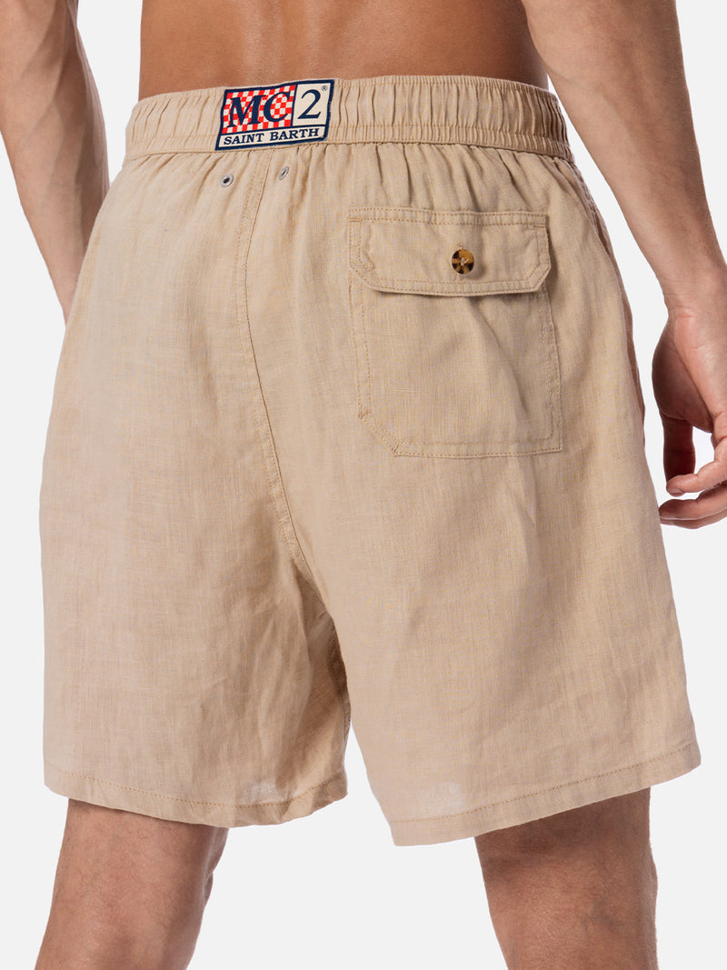 Herren Badeshorts aus beigem Leinen