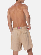 Man beige linen swim shorts