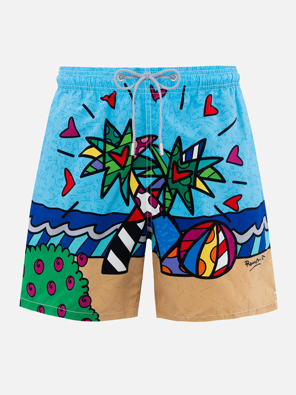 Man mid-length Gustavia swim-shorts with Britto design placed print  | ©BRITTO SPECIAL EDITION