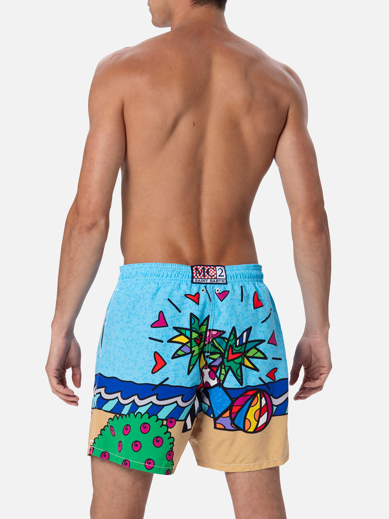 Man mid-length Gustavia swim-shorts with Britto design placed print  | ©BRITTO SPECIAL EDITION