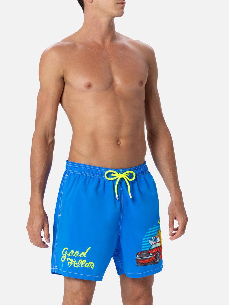 Man mid-length Gustavia swim-shorts with Cryptopuppets placed print| CRYPTOPUPPETS SPECIAL EDITION