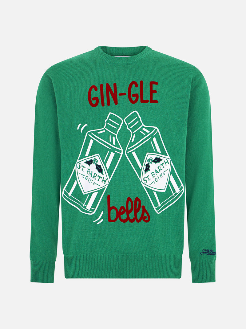 Man crewneck sweater with GIN-GLE bells jacquard print