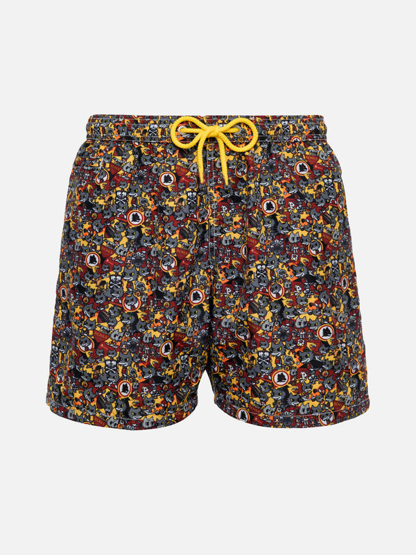 Boy lightweight fabric swimshorts with Roma print | AS ROMA SPECIAL EDITION