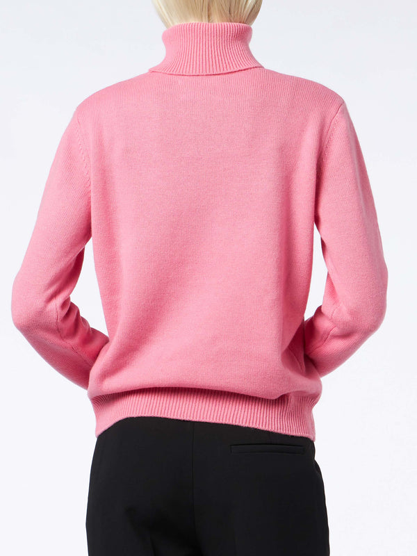 Maglia da donna dolcevita rosa lavorato a maglia 