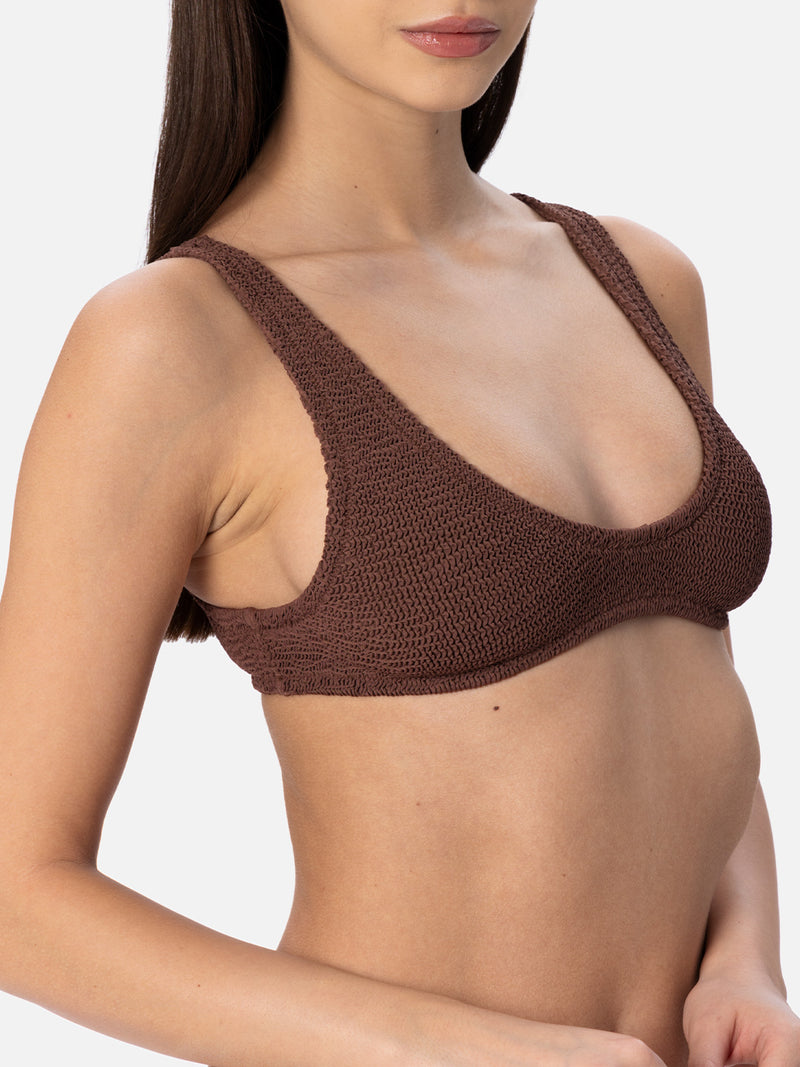 Woman brown tiny crinkle bralette bikini Pamy Elise