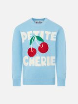 Girl crewneck sweater with cherries rhinestones print