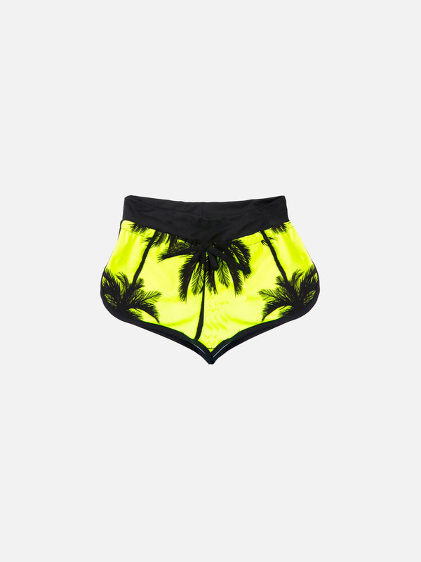 Palm fluo print girl beach shorts