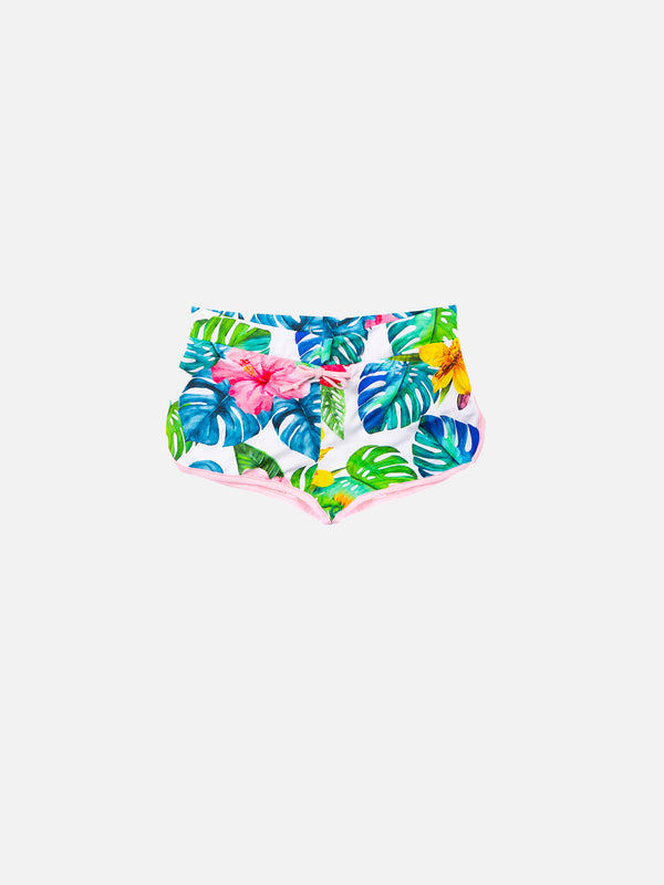 Multicolor flowers print girl beach shorts