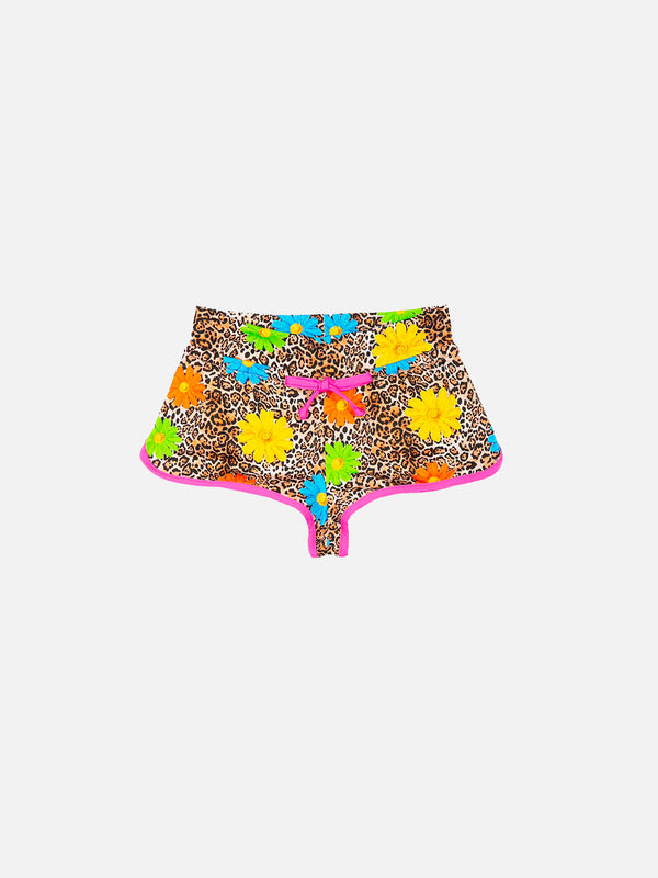 Girl beach shorts with daisy smile print