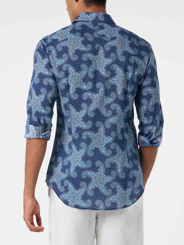 Man muslin cotton Sikelia shirt with paisley star print