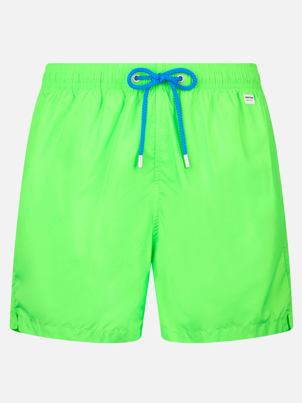 Herren-Badeshorts aus leichtem Stoff in Neongrün Lighting Pantone | PANTONE-SONDERAUSGABE