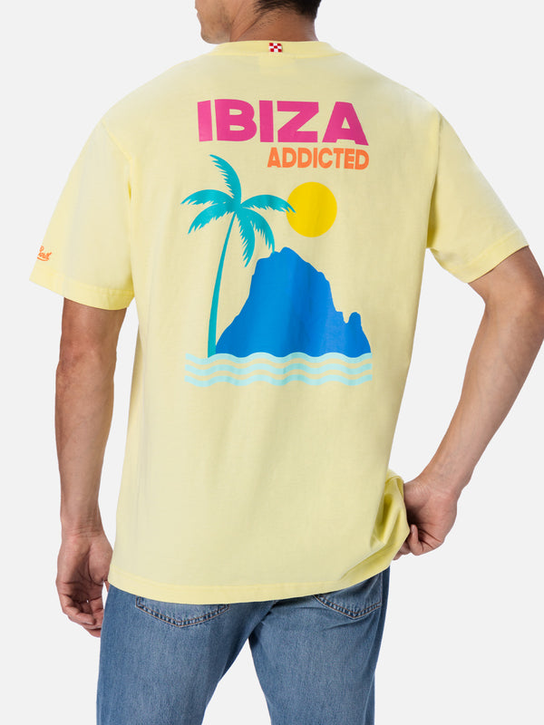 Man cotton t-shirt with Ibiza Addicted postcard placed print