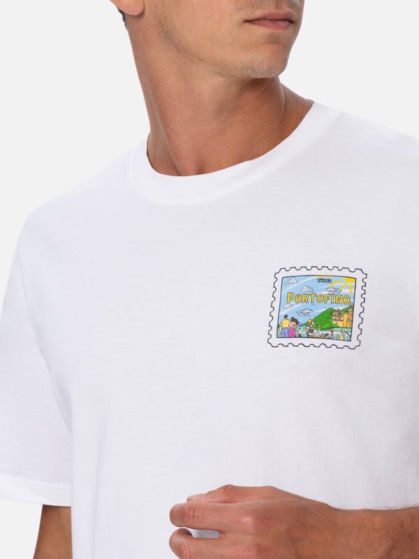 T-shirt uomo in cotone con stampa cartolina Portofino davanti e dietro | EDIZIONE SPECIALE ALESSANDRO ENRIQUEZ