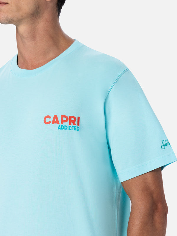 Man cotton t-shirt with Capri Addicted postcard placed print