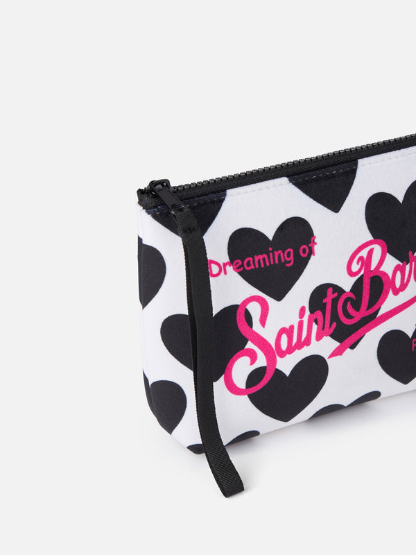 Off-white wooly pochette Aline with hearts print