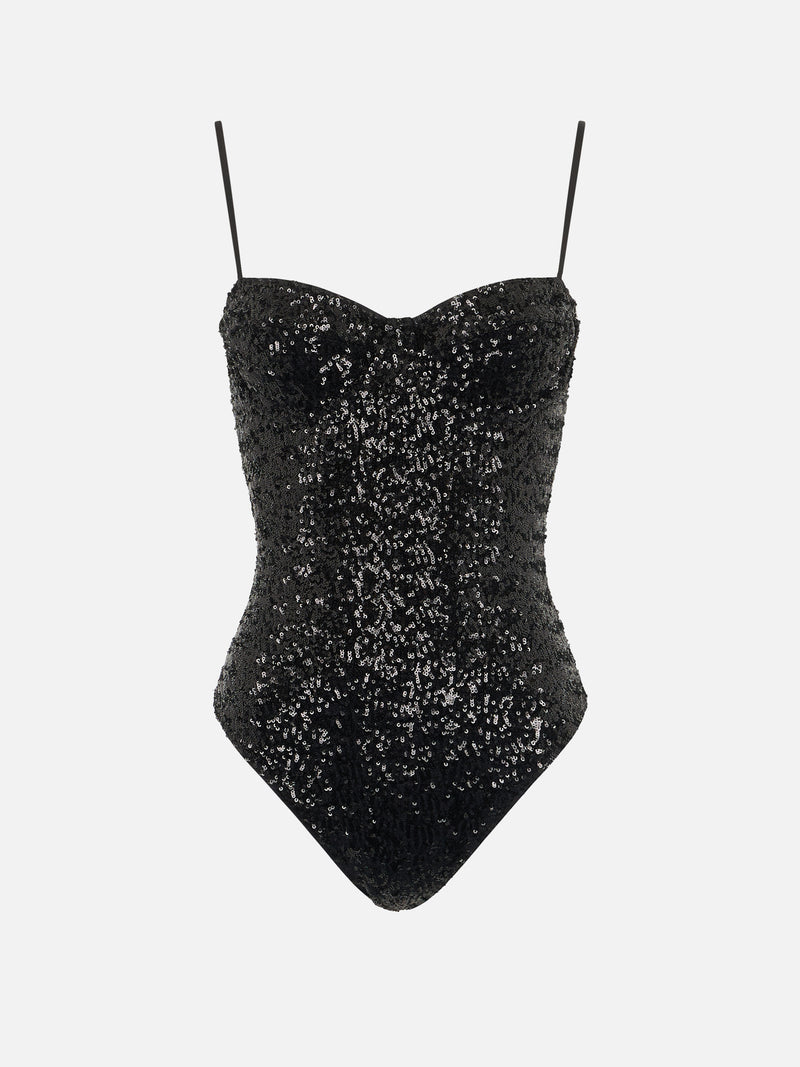 Costume intero da donna apolline nero con paillettes