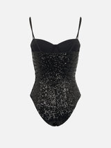 Woman apolline black one-piece swimsuit with sequins