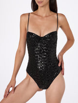 Woman apolline black one-piece swimsuit with sequins