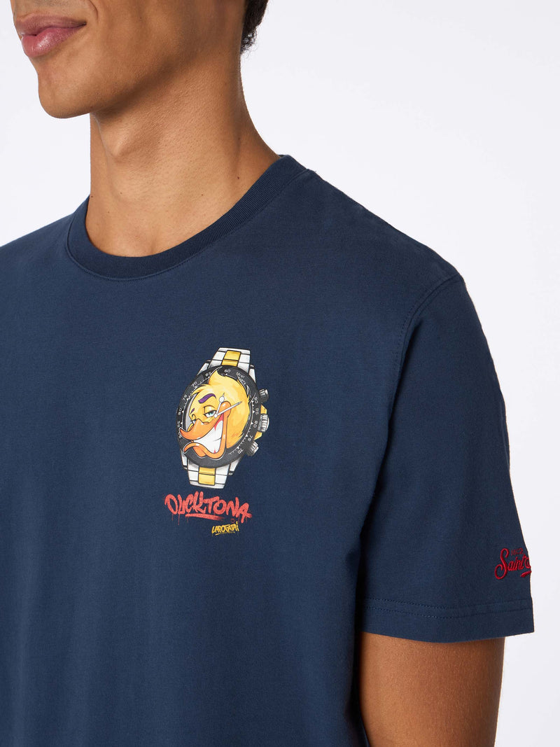 Man heavy cotton t-shirt Arnott with Crypto Ducktona watch print | CRYPTO PUPPETS SPECIAL EDITION