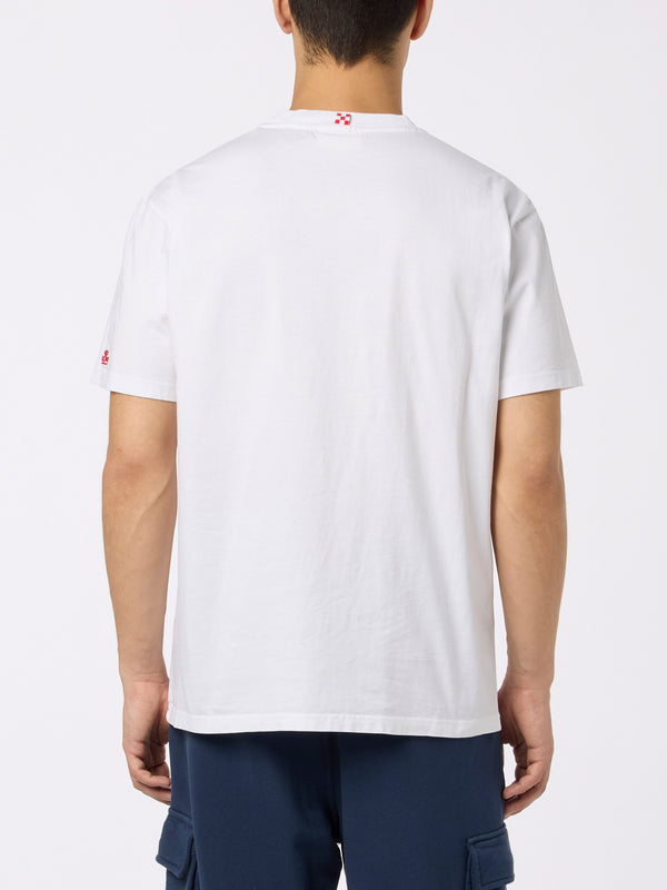 Man cotton t-shirt Austin with watch print and embroidery