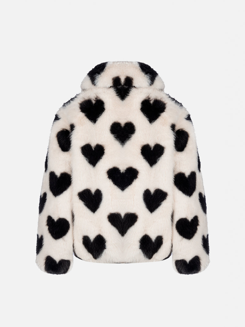 Girl faux fur jacket Aveline with heart print