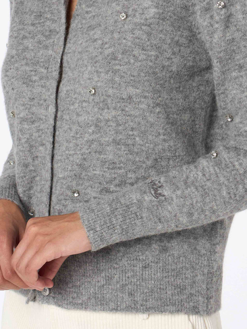 Cardigan da donna grigio Bellamy con strass argento