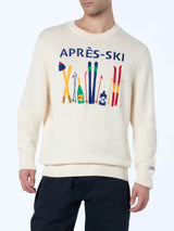 Man white sweater Bombardino with Après ski embroidery