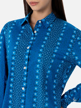 Woman cotton shirt Brigitte with indigo flower print