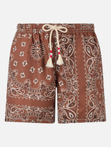 Man swim shorts with brown bandanna print