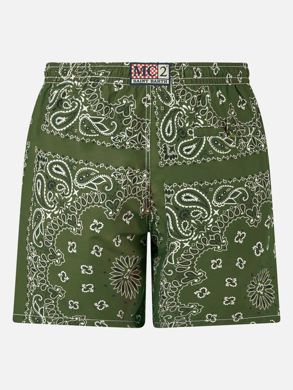 Man swim shorts with green bandanna print