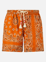 Man swim shorts with orange bandanna print