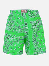 Man swim shorts with green bandanna print