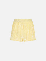 Woman pale yellow chenille pull up shorts Cate