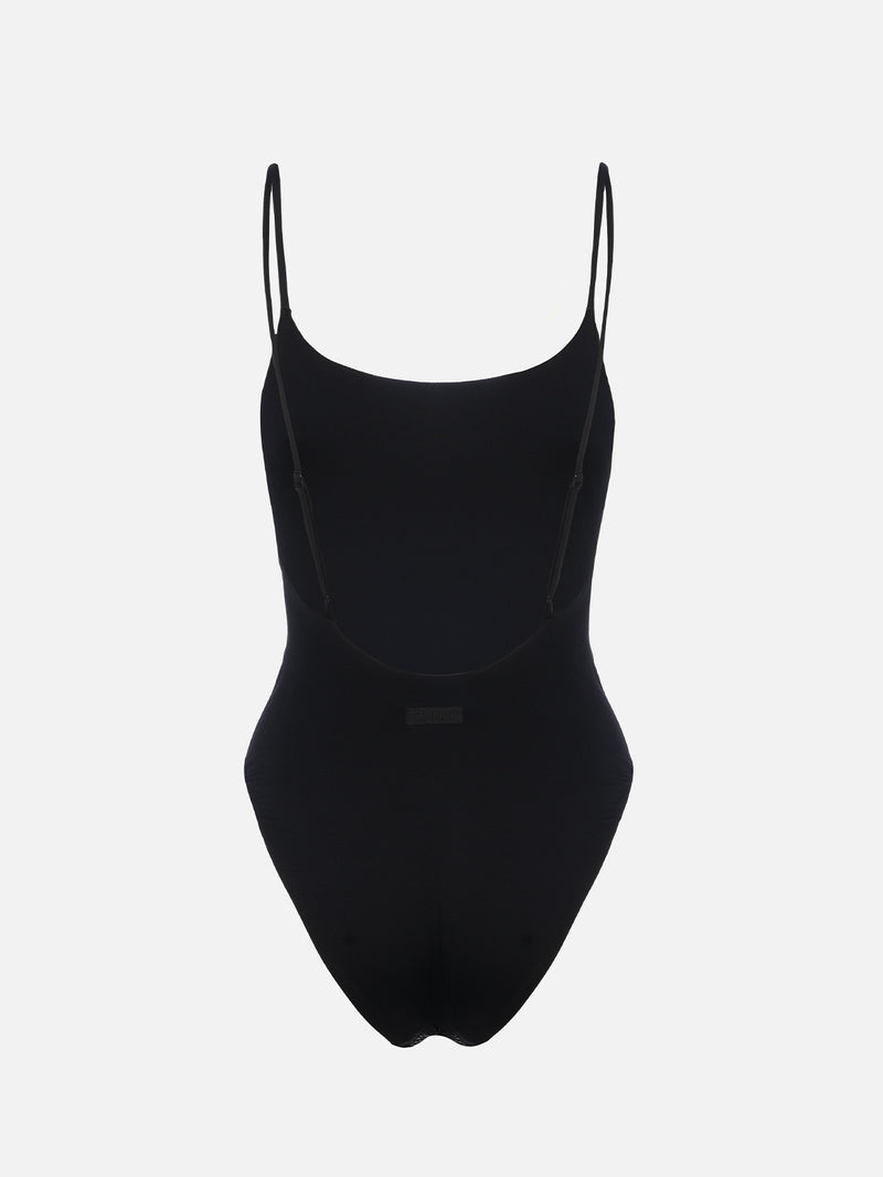 Woman black one-piece swimsuit Cecille with rhinestones