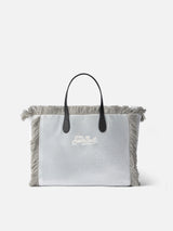 Borsa a mano Colette in velluto grigio con logo in strass