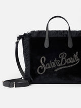 Borsa a mano Colette in velluto nero con logo in strass