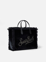 Borsa a mano Colette in velluto nero con logo in strass